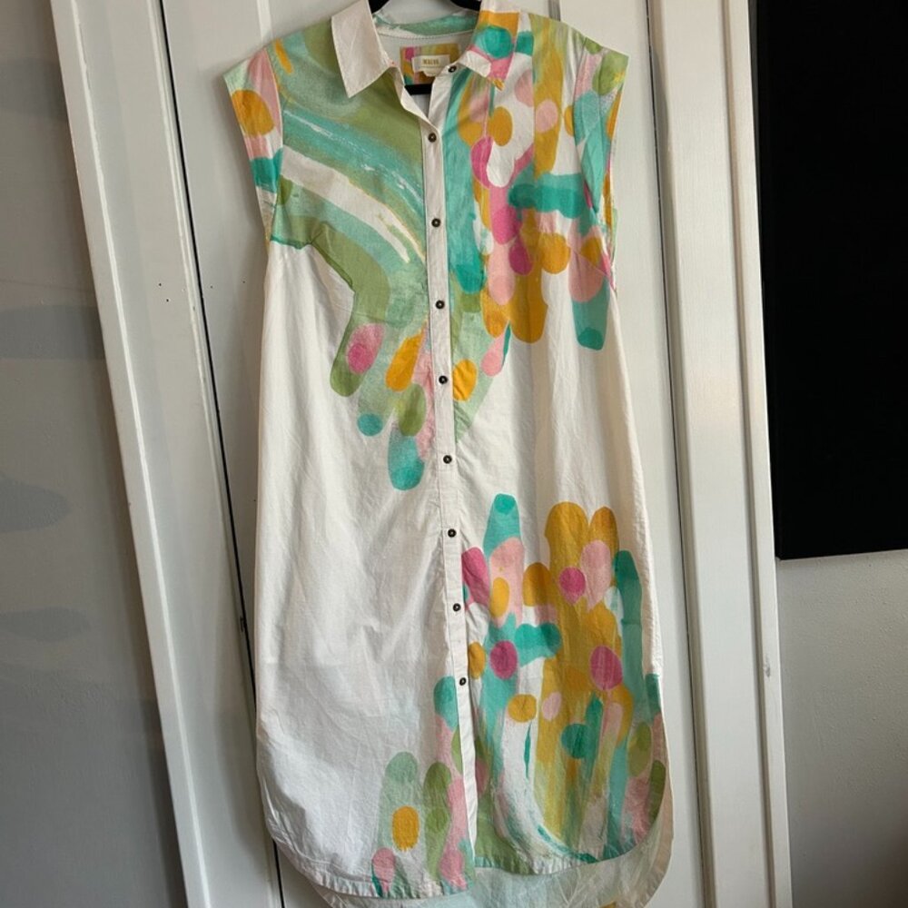 Anthropologie Maeve Cap-Sleeve Floral Button-Front Midi Dress
